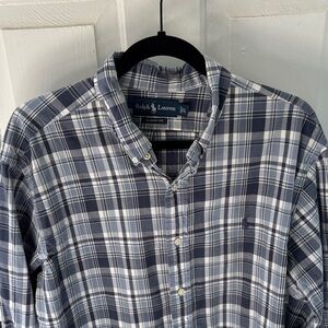 Ralph Lauren Men's Navy and White Plaid Shirt